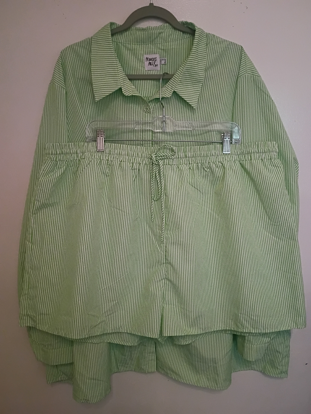 Princess Polly Green Striped Pajama Set Sz 18